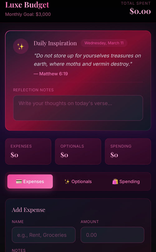 Monthly Budget Tracker With Daily Biblical Quotes